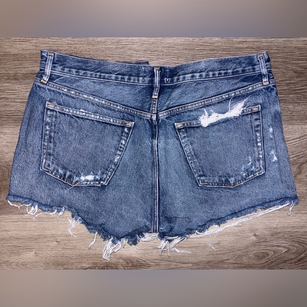 Agolde Blue Distressed Jean Shorts - Picture 4 of 4